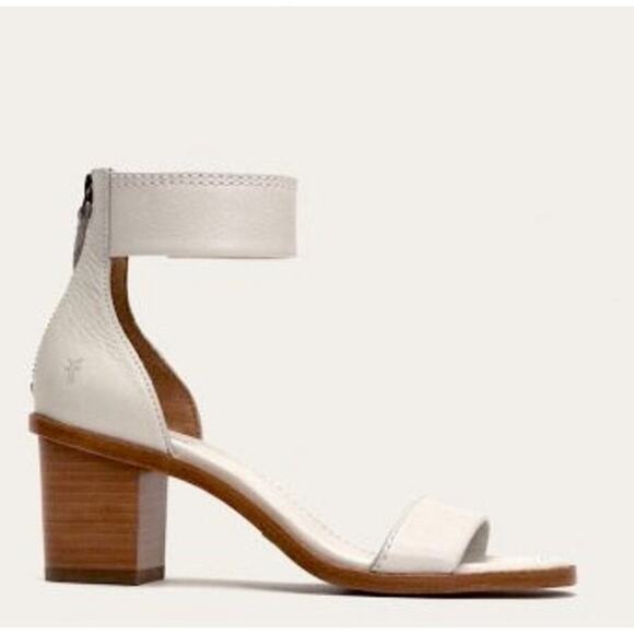 Frye BRIELLE Back Zip Ankle Block Heel Leather Sandals in White 9 M NWOB $349 - Picture 4 of 15